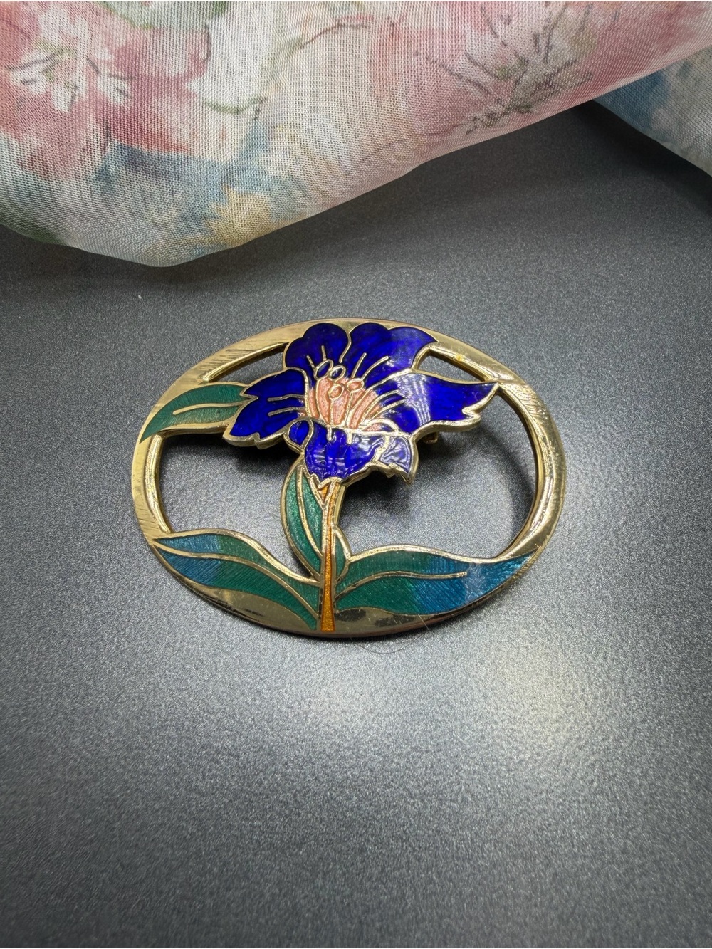 Vintage Cloisonné Blue Flower Brooch #150clo